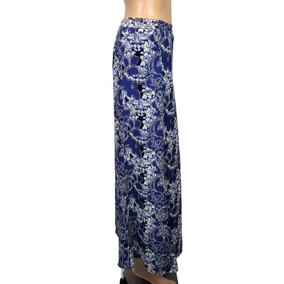 Lane Bryant Women's Floral Electric Blue Side Slit Maxi Skirt Size 14 - Picture 6 of 12